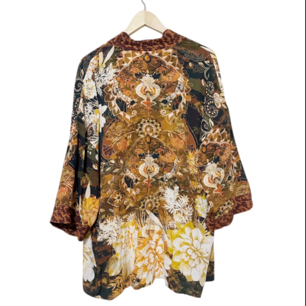 Soft Surroundings L/XL Kimono Cardigan Floral Paisley Rayon Boho Open Front - Picture 3 of 6